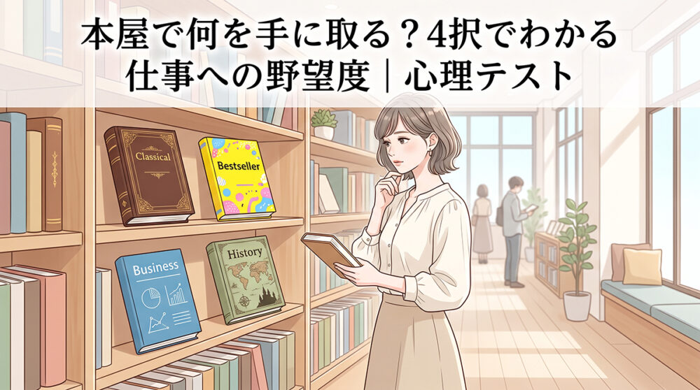 本屋で選ぶ本のジャンルから仕事への野望度がわかる心理テストのイメージ画像