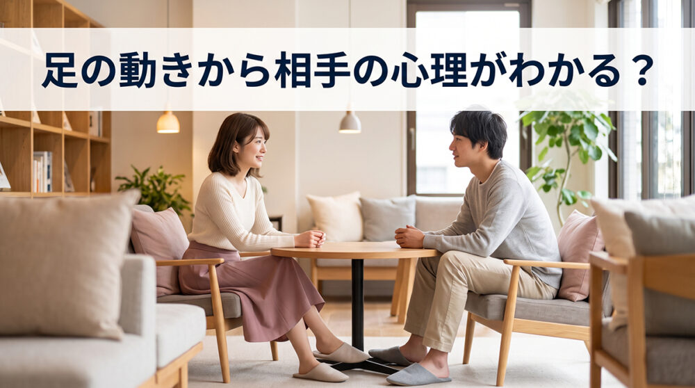 足の動きから相手の心理を読み取るテーマを表した見出し画像