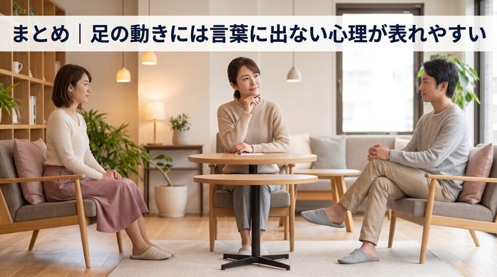 足の動きに言葉に出ない心理が表れやすいことをまとめた見出し画像