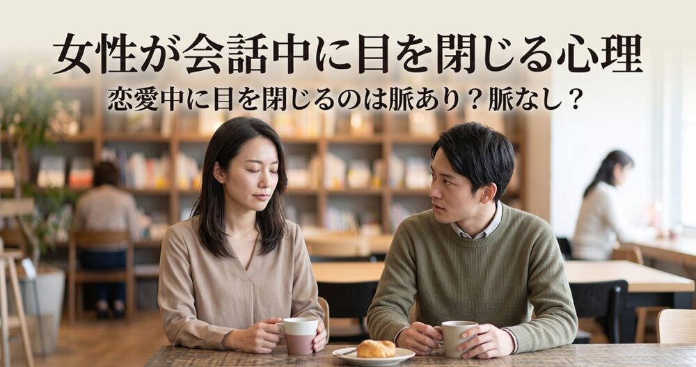 好きな相手との会話中に目を閉じる仕草と恋愛心理を表したイメージ