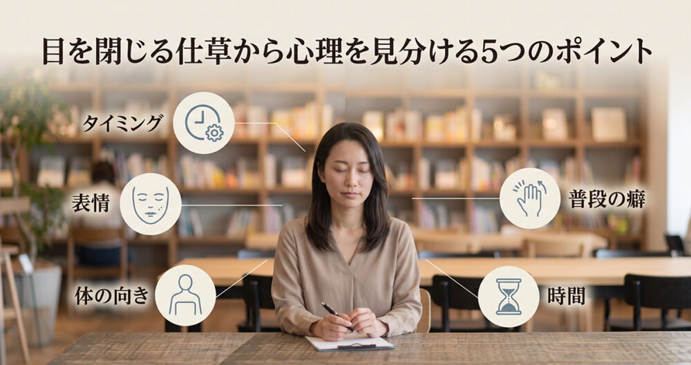 表情やタイミングから目を閉じる心理を見分ける方法のイメージ