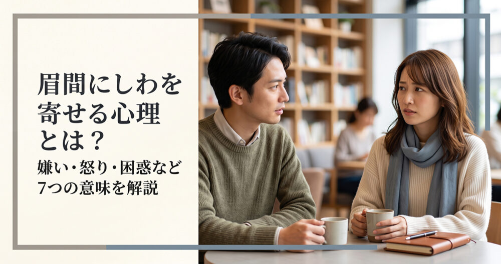 眉間にしわが寄る表情が嫌悪を意味するか考える心理イメージ