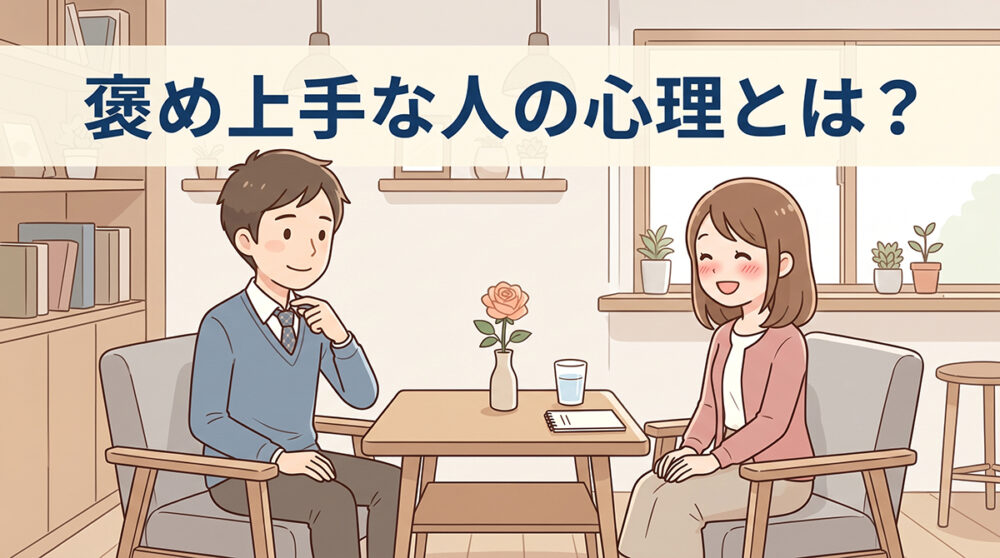 褒め上手な人の心理や自然に相手を褒める様子を表した見出し画像