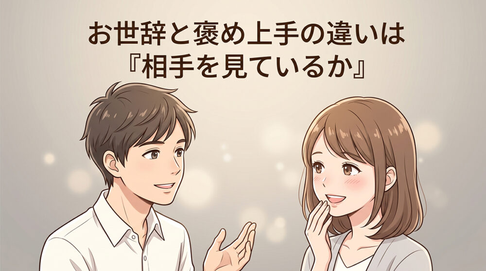 相手をよく見て褒める人と表面的なお世辞の違いを表した見出し画像