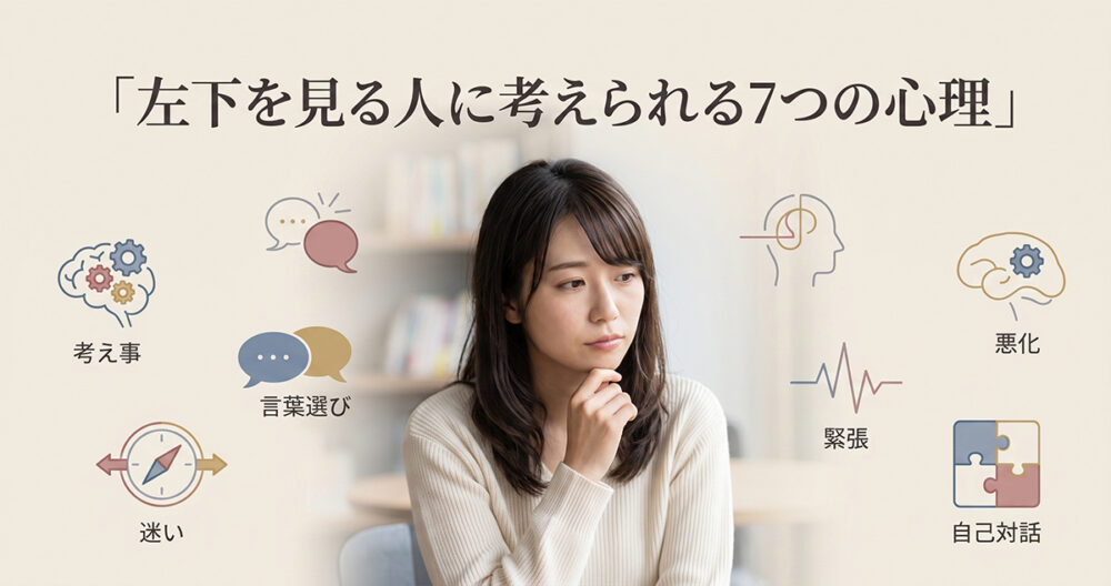 考え事や迷い、緊張など左下を見る人に考えられる心理を表したイメージ