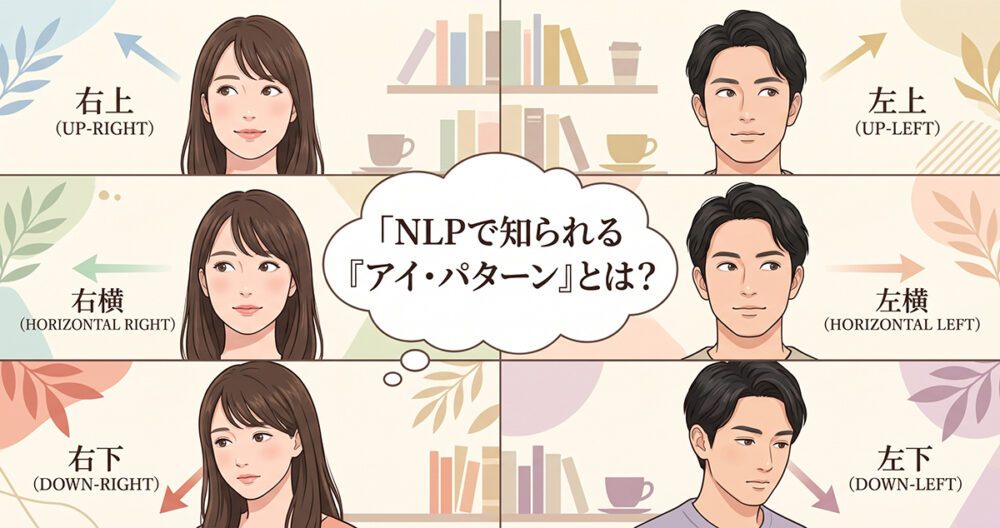 視線方向と考え方の関係を示したNLPアイ・パターンの解説イメージ