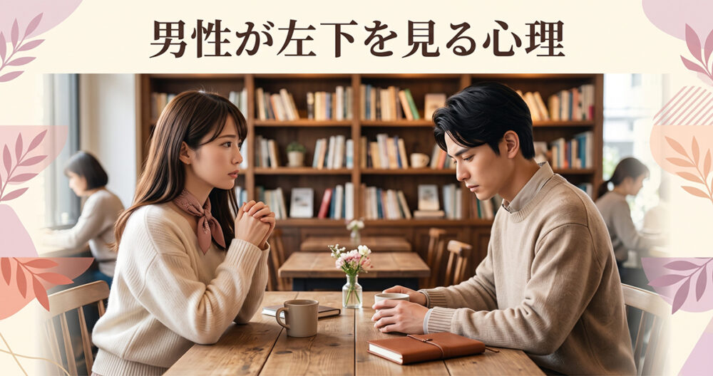 会話中に左下へ視線を向けながら考える男性の心理イメージ