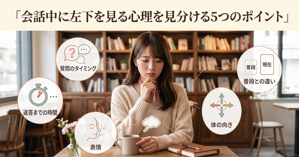 表情や返答、タイミングから左下を見る心理を見分けるイメージ
