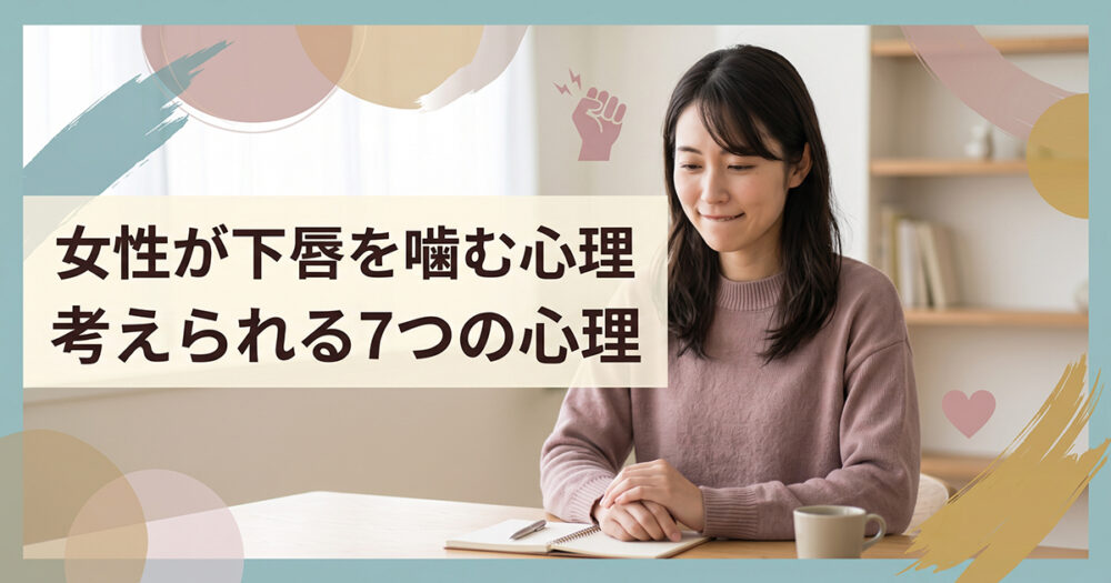 照れや不安を感じて下唇を噛む女性のイメージ