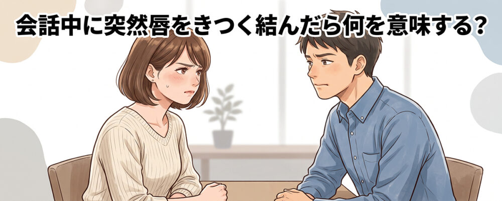 会話の途中で突然唇を結び黙り込む人物と相手の様子