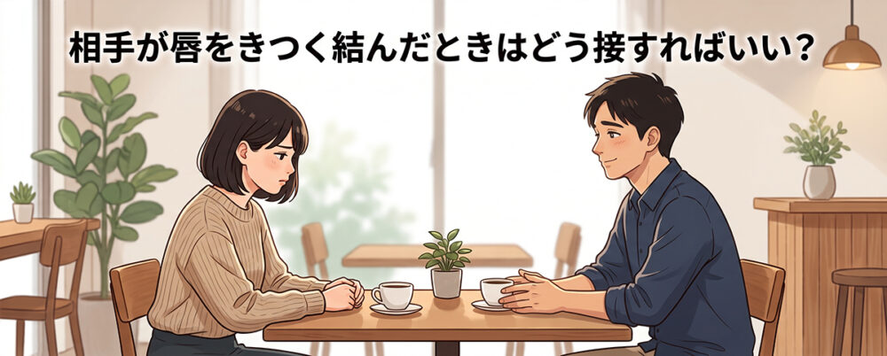 唇を結んでいる相手に穏やかに声をかける人物