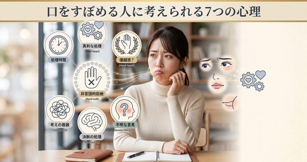 不満や考え事など口をすぼめる人に考えられる心理を表したイメージ