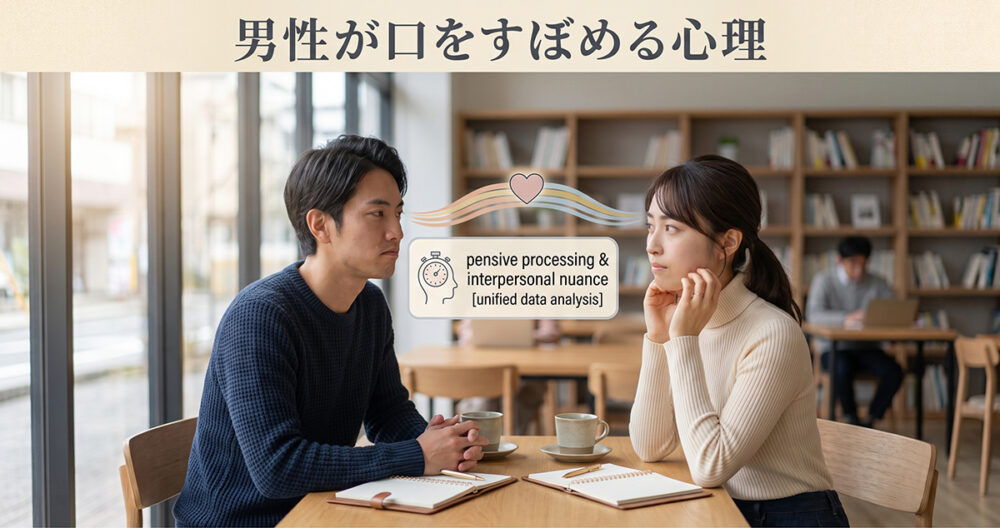 会話中に口をすぼめながら考える男性の心理イメージ