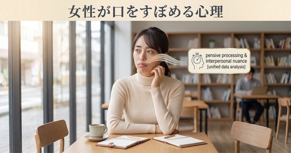 会話中に口をすぼめながら気持ちを整理する女性の心理イメージ