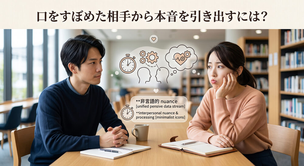口をすぼめる相手に意見を言いやすい雰囲気を作る会話のイメージ