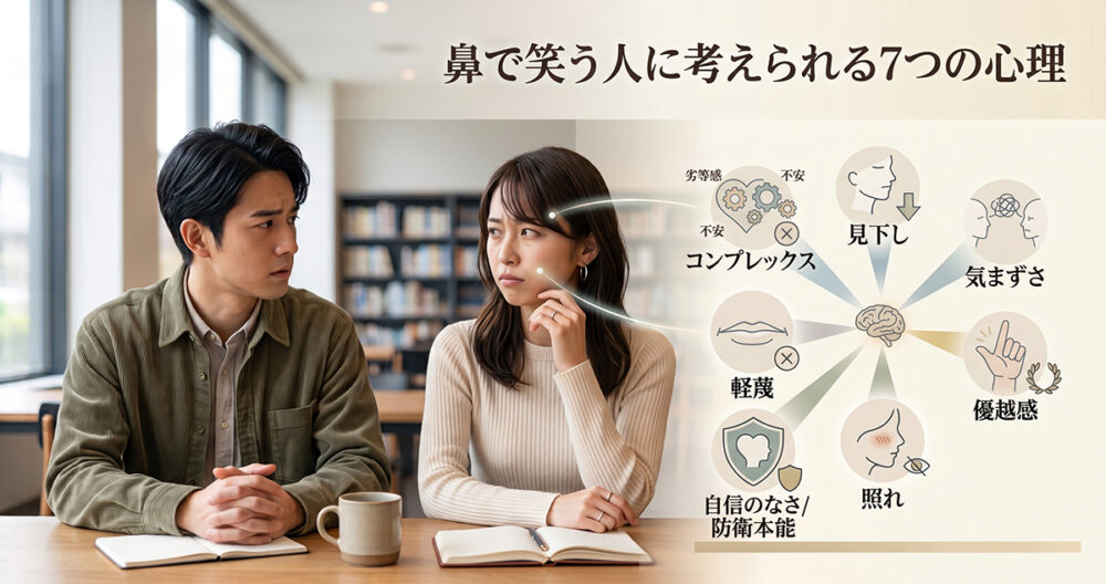 見下しや軽蔑、照れなど鼻で笑う人に考えられる心理を表したイメージ
