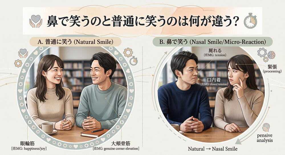 鼻で笑う反応と自然な笑顔を比較した心理解説イメージ