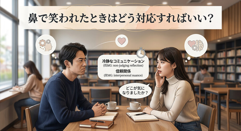 鼻で笑う相手に感情的にならず落ち着いて対応するイメージ
