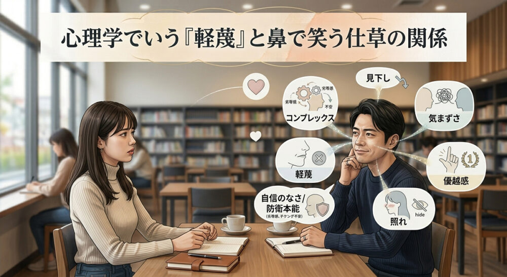 鼻で笑う仕草には見下し以外にもさまざまな心理があることを表したイメージ