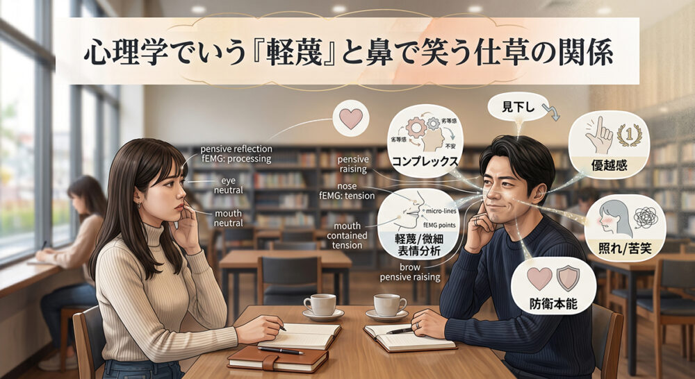 心理学で扱われる軽蔑の感情と鼻で笑う仕草の関係を表したイメージ