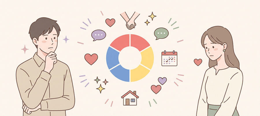 6つの恋愛スタイルを表すイラスト