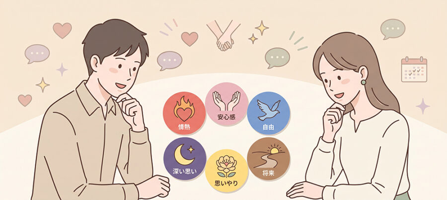 恋愛スタイルを考える男女のイラスト