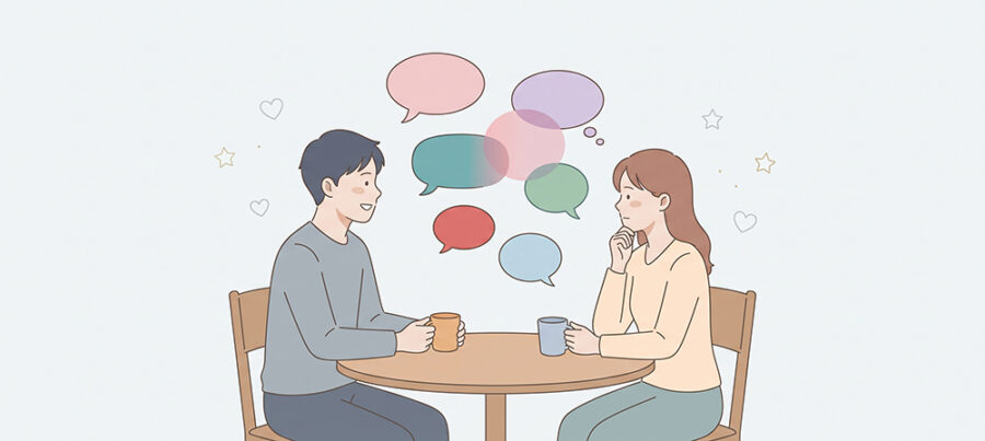 価値観について話す男女のイラスト
