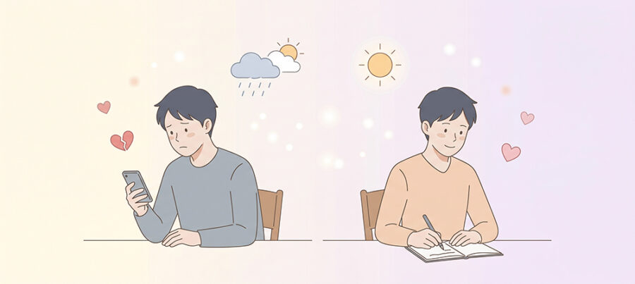 恋愛中の不安を感じる人物のイラスト