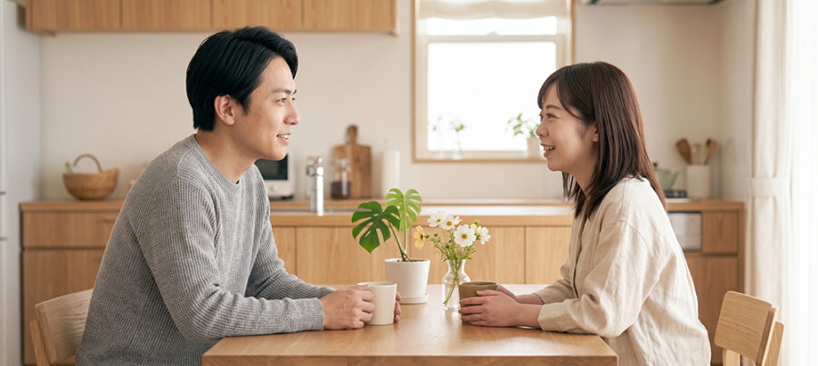 安心して会話を楽しむ男女カップル