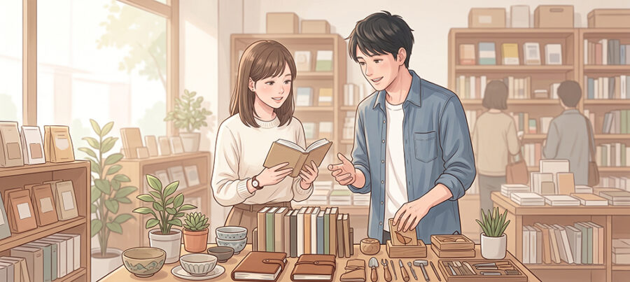 共通の話題で会話する男女