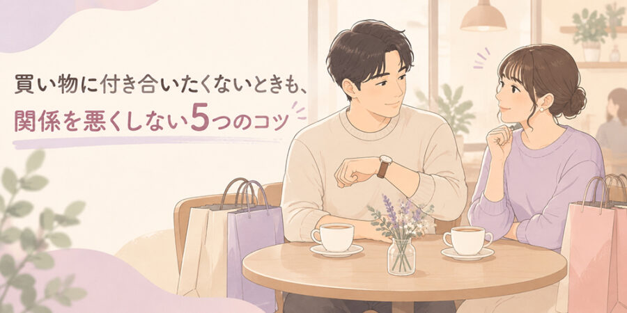 買い物の時間について話し合う成人男女のイラスト
